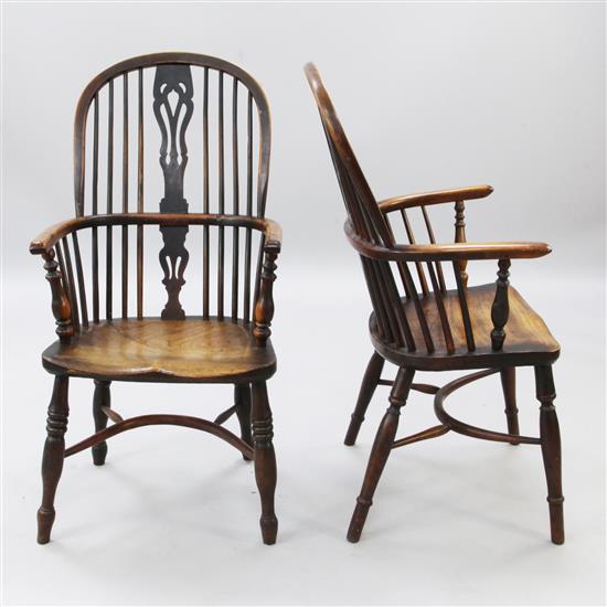 A near pair of early 19th century yew, ash and elm Windsor chairs, H.3ft 5in.